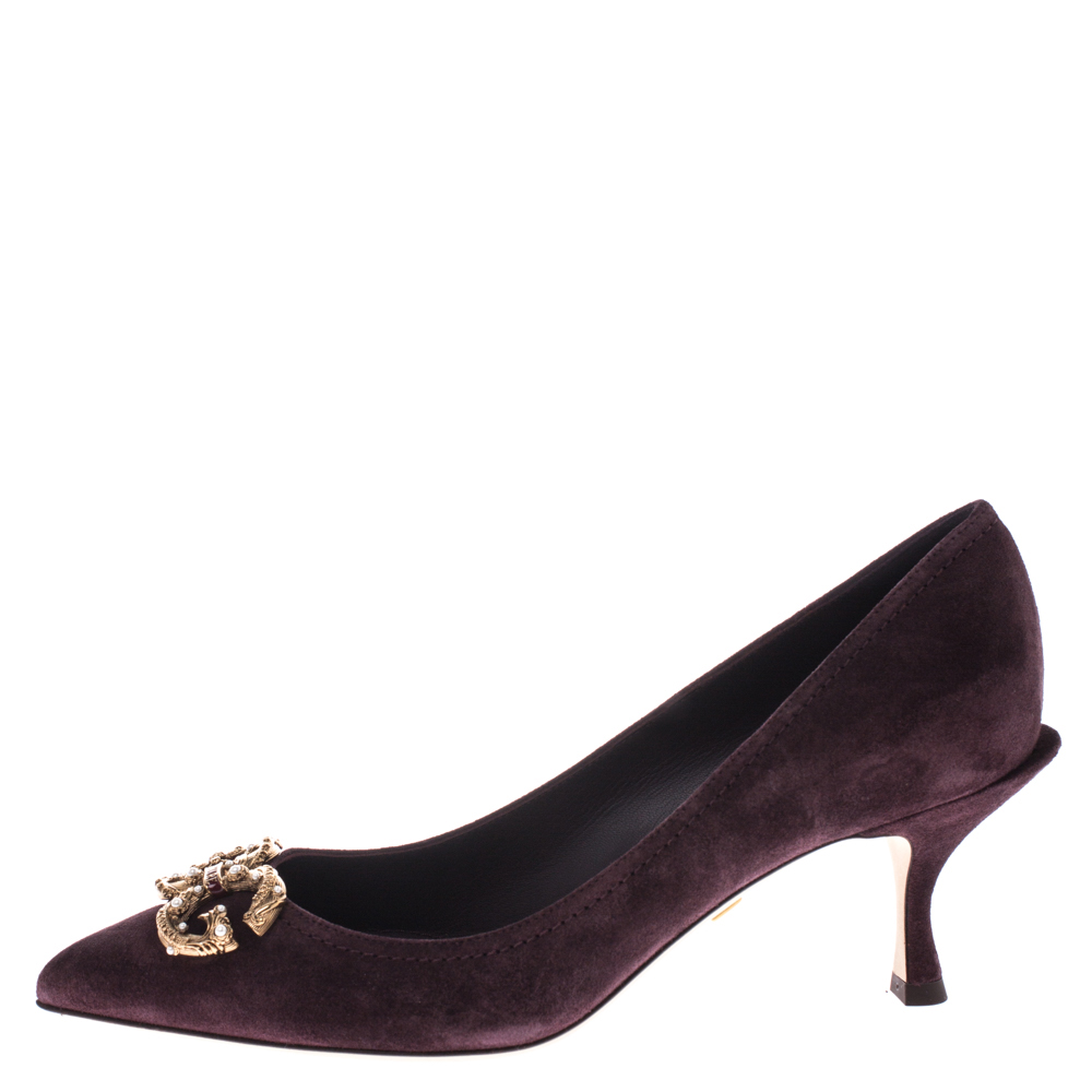 

Dolce & Gabbana Burgundy Suede DG Amore Pointed Toe Pumps Size