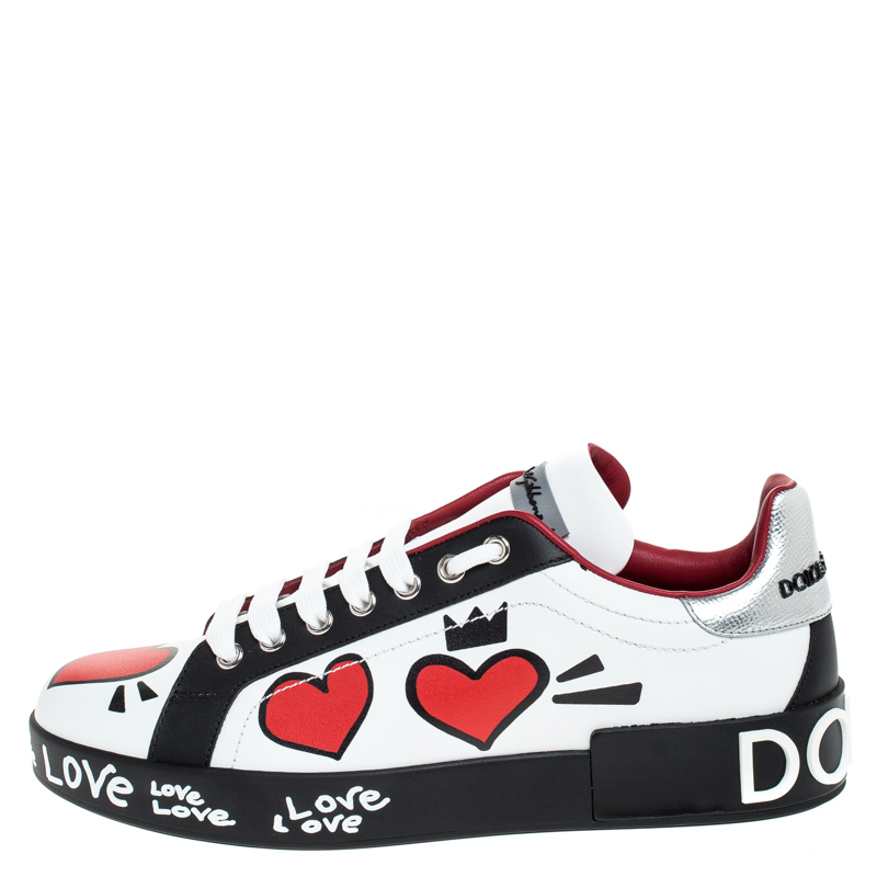 

Dolce & Gabbana Multicolor Leather Portofino Heart Print Low Top Sneakers Size