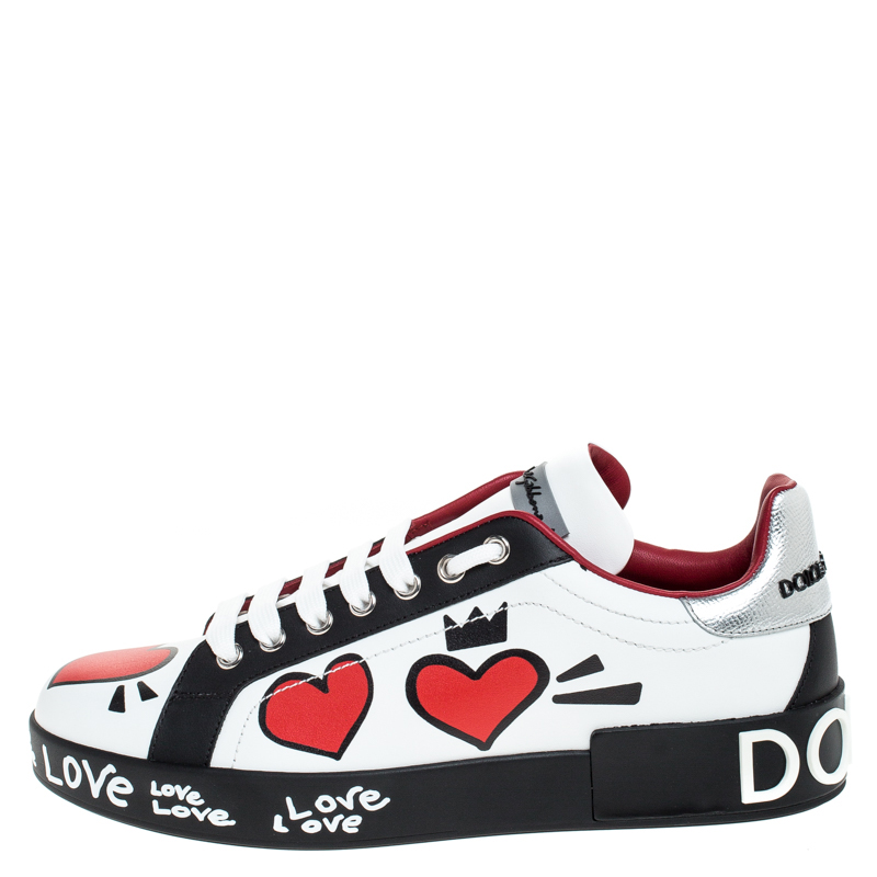 

Dolce & Gabbana Multicolor Leather Portofino Heart Embellished Low Top Sneakers Size
