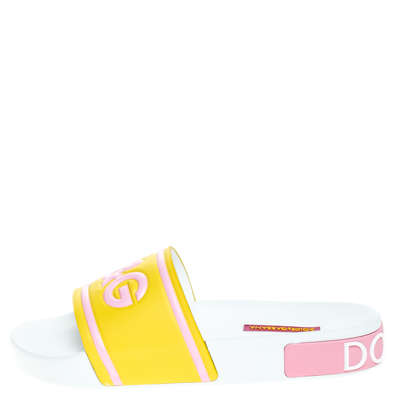 

Dolce & Gabbana Yellow/Pink Rubber I Love Flat Slides Size