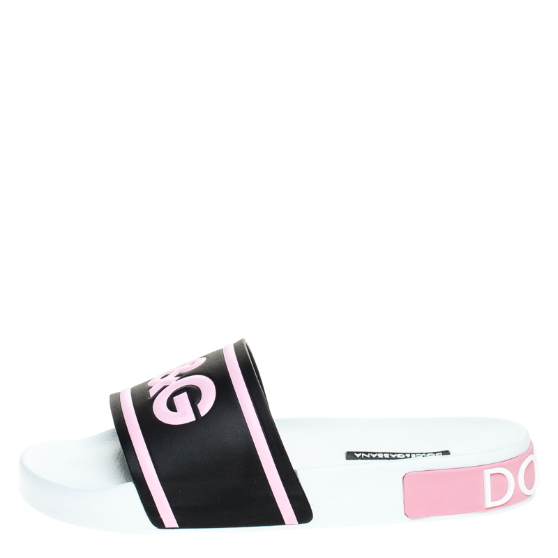 

Dolce and Gabbana Black/Pink Rubber I Love Flat Slides Size