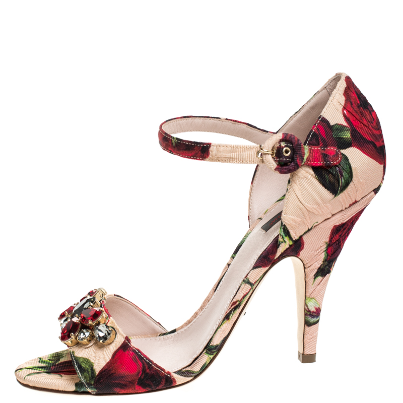 

Dolce & Gabbana Multicolor Floral Brocade Keira Ankle Strap Sandals Size