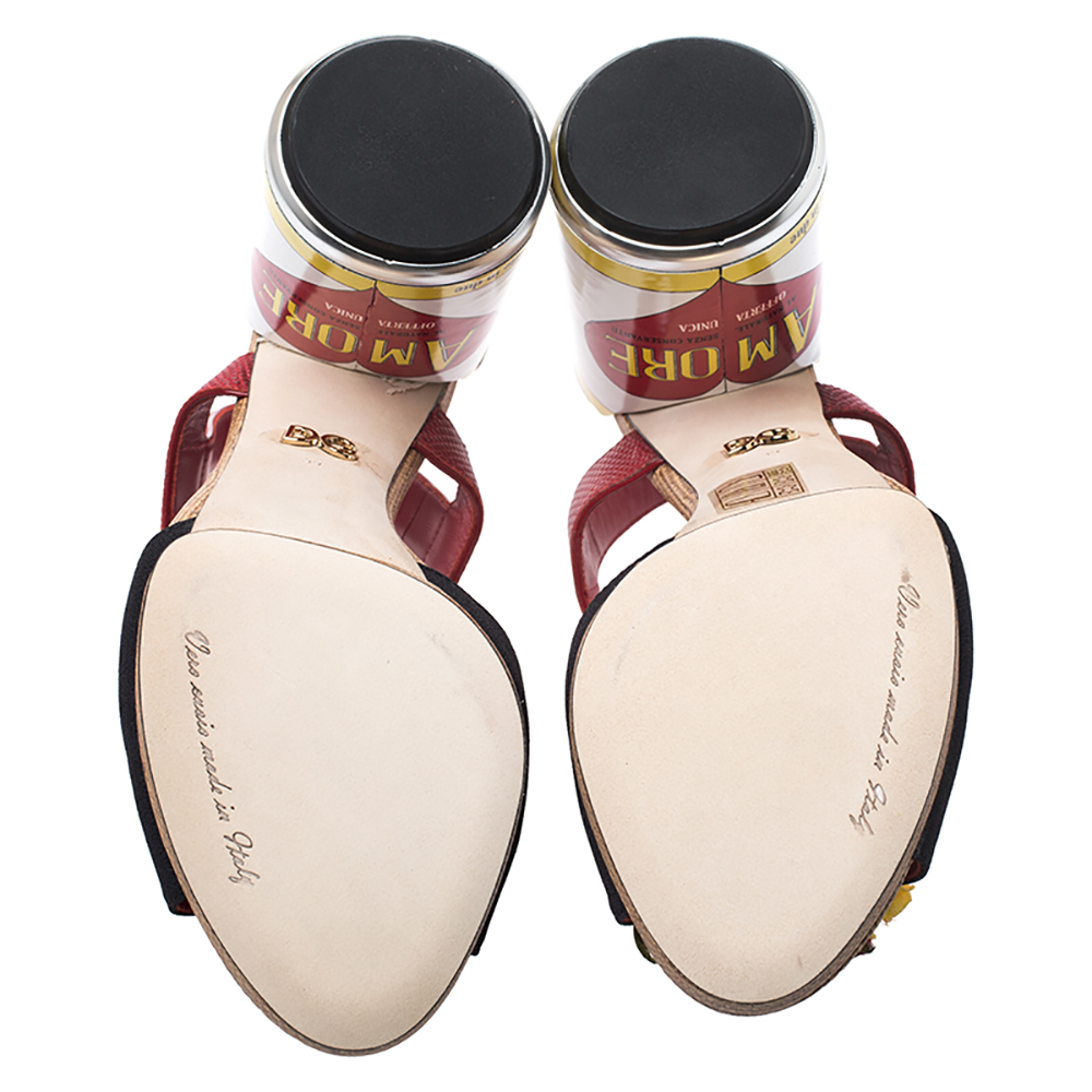 Pre Owned Dolce and Gabbana Multicolor Embossed Lizard and Leather Amore Keira Sandals Size 39