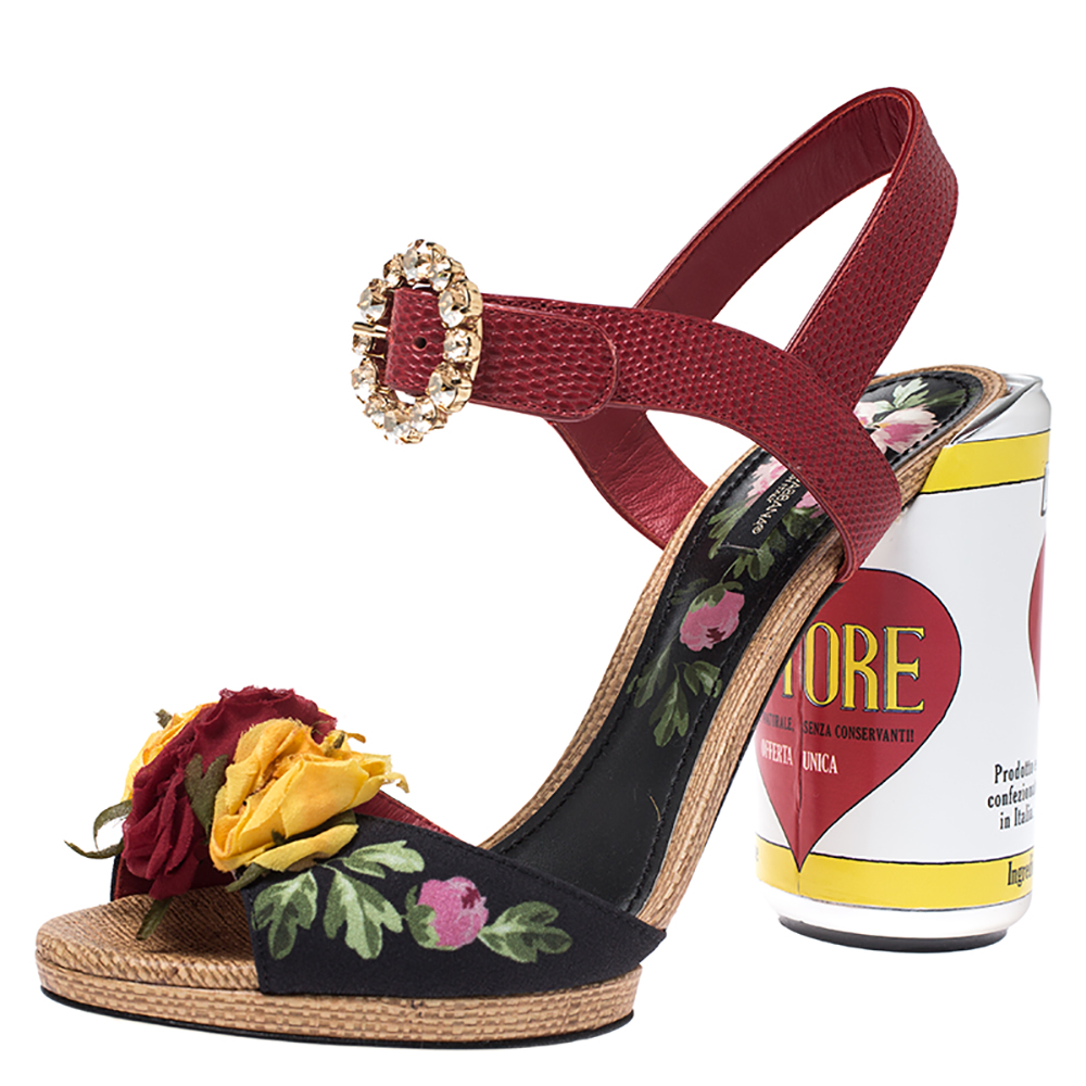 Pre Owned Dolce and Gabbana Multicolor Embossed Lizard and Leather Amore Keira Sandals Size 39