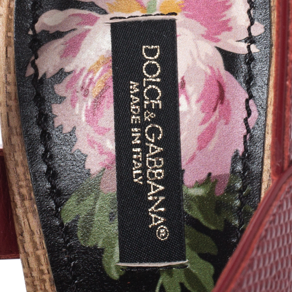 Pre Owned Dolce and Gabbana Multicolor Embossed Lizard and Leather Amore Keira Sandals Size 39