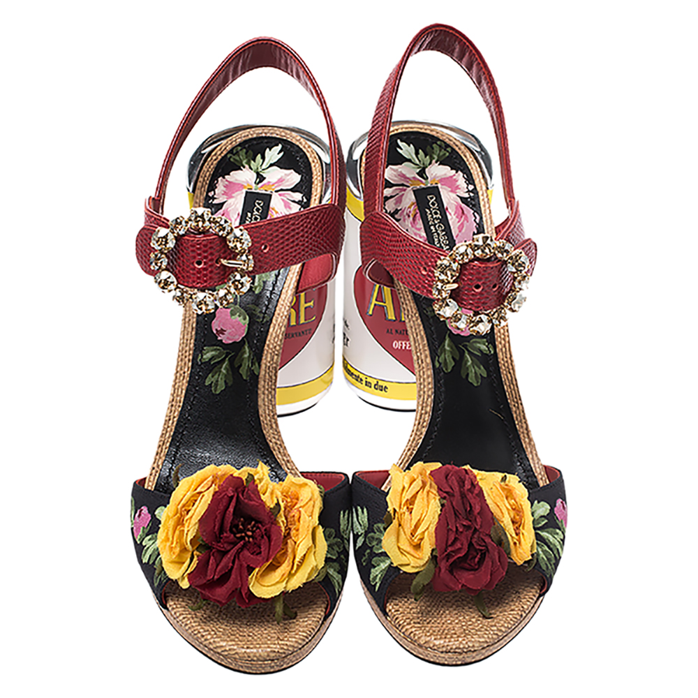 Pre Owned Dolce and Gabbana Multicolor Embossed Lizard and Leather Amore Keira Sandals Size 39