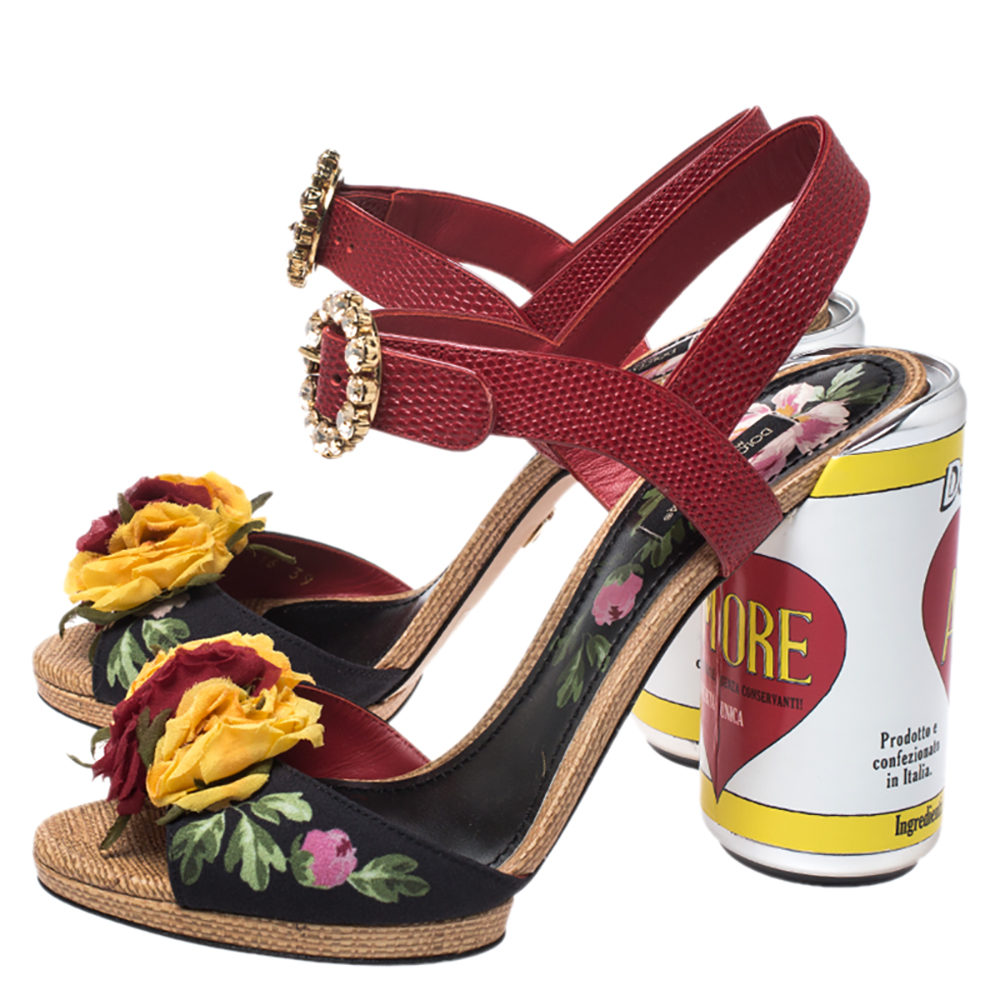 Pre Owned Dolce and Gabbana Multicolor Embossed Lizard and Leather Amore Keira Sandals Size 39