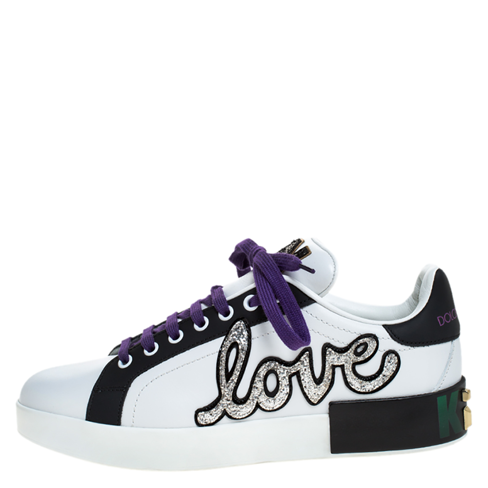 

Dolce and Gabbana White Leather I'm in Love Low Top Sneakers Size
