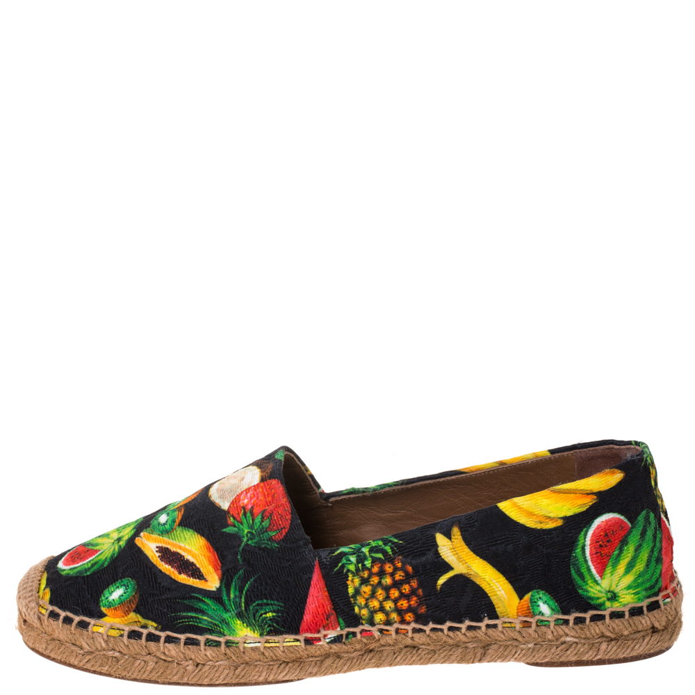 

Dolce & Gabbana Black Fruit Print Fabric Espadrilles Size