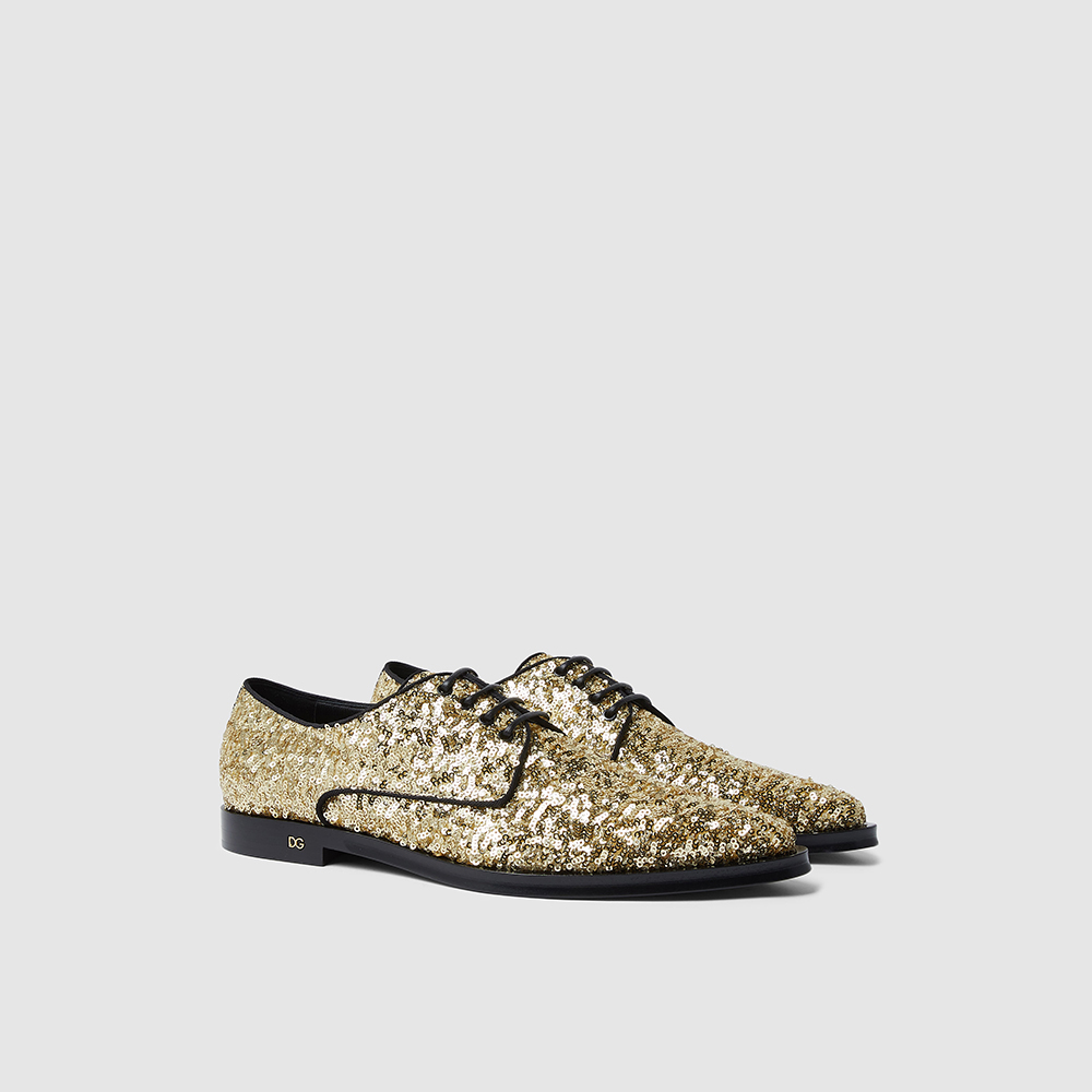 

Dolce & Gabbana Gold Glittering Point-Toe Lace-Up Loafers Size IT