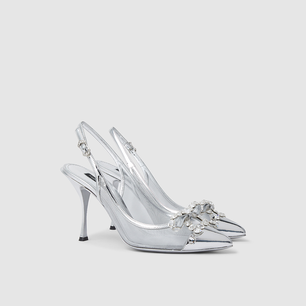 

Dolce & Gabbana Metallic Lori Crystal-Embellished Slingback Pumps Size IT