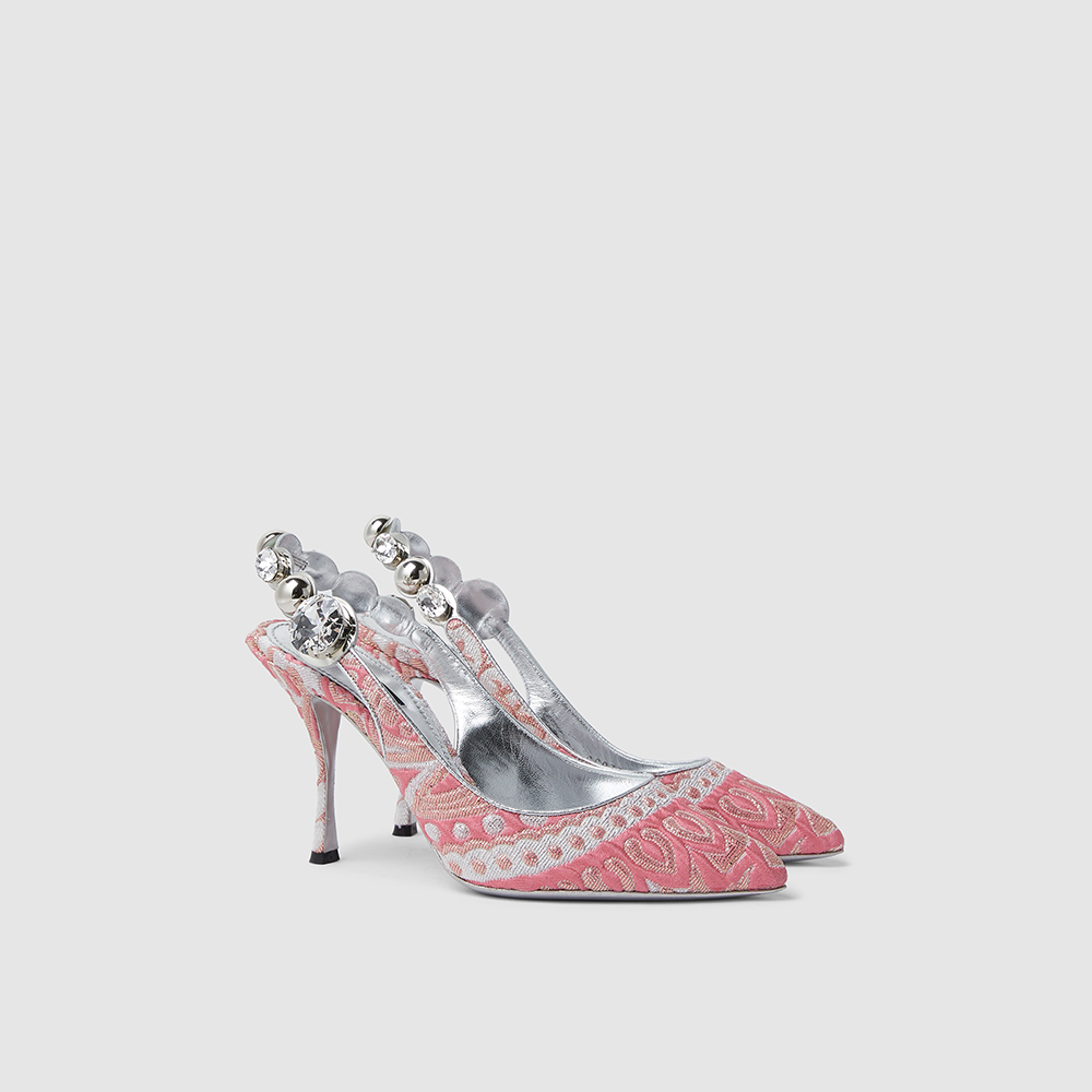 

Dolce & Gabbana Pink Crystal-Embellished Slingback Brocade Pumps Size IT