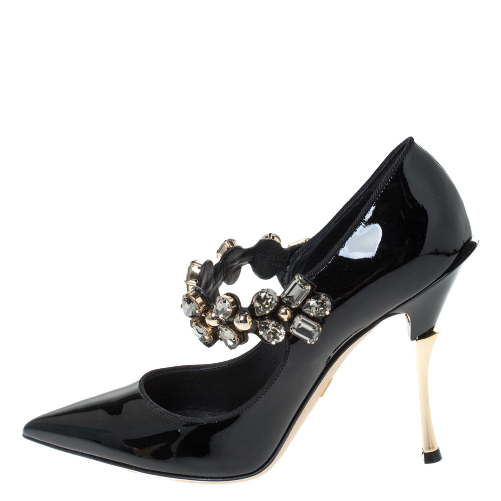 

Dolce & Gabbana Black Patent Leather Cardinale Crystal Embellished Pointed Toe Pumps Size