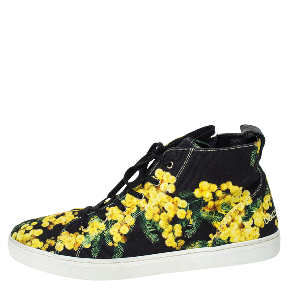 

Dolce & Gabbana Black/Yellow Floral Print Canvas High Top Sneakers Size