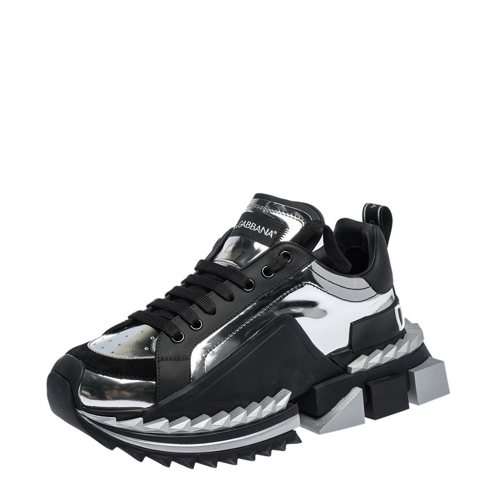 Dolce & Gabbana Silver/Black Leather Super Queen Platform Sneakers Size ...