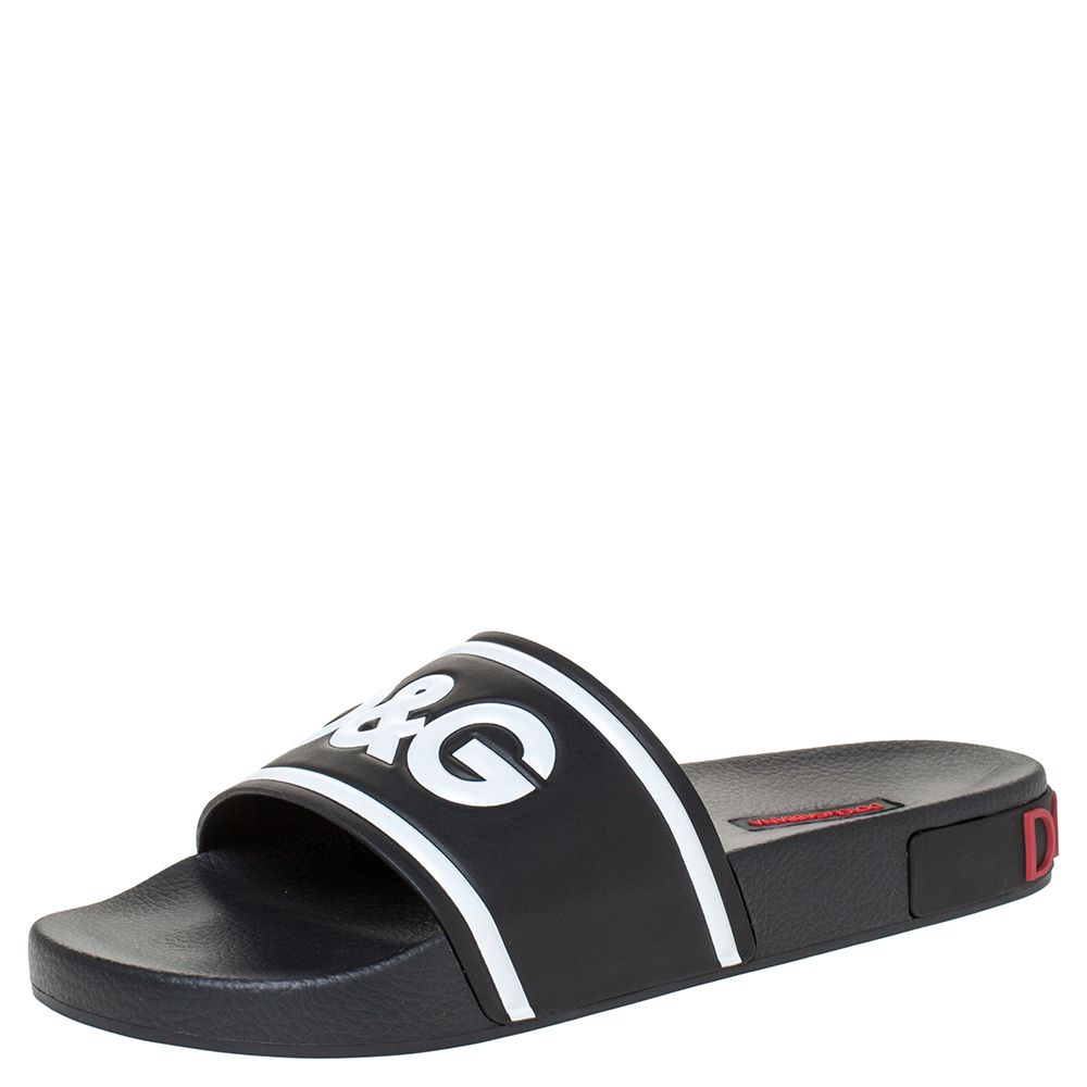 Dolce & Gabbana Black Leather and Rubber Slides Size 40 Dolce & Gabbana ...