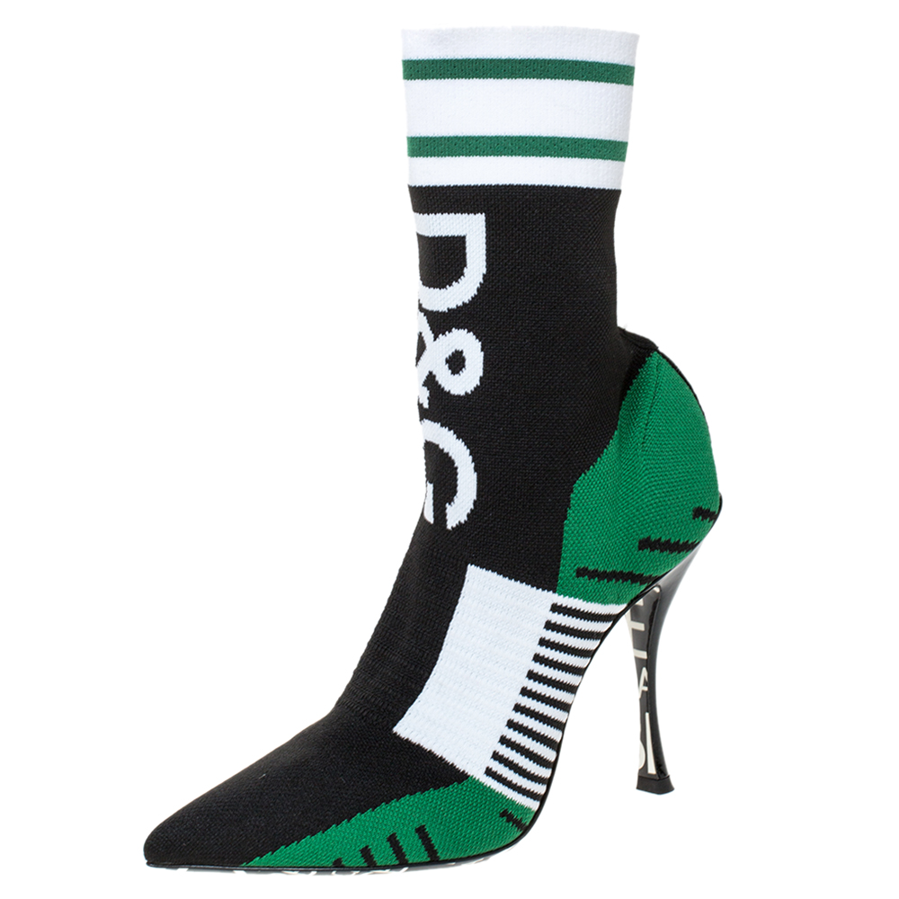 Dolce & Gabbana Green/Black Stretch Knit Logo Sock Ankle Boots Size 37 Dolce  & Gabbana | TLC