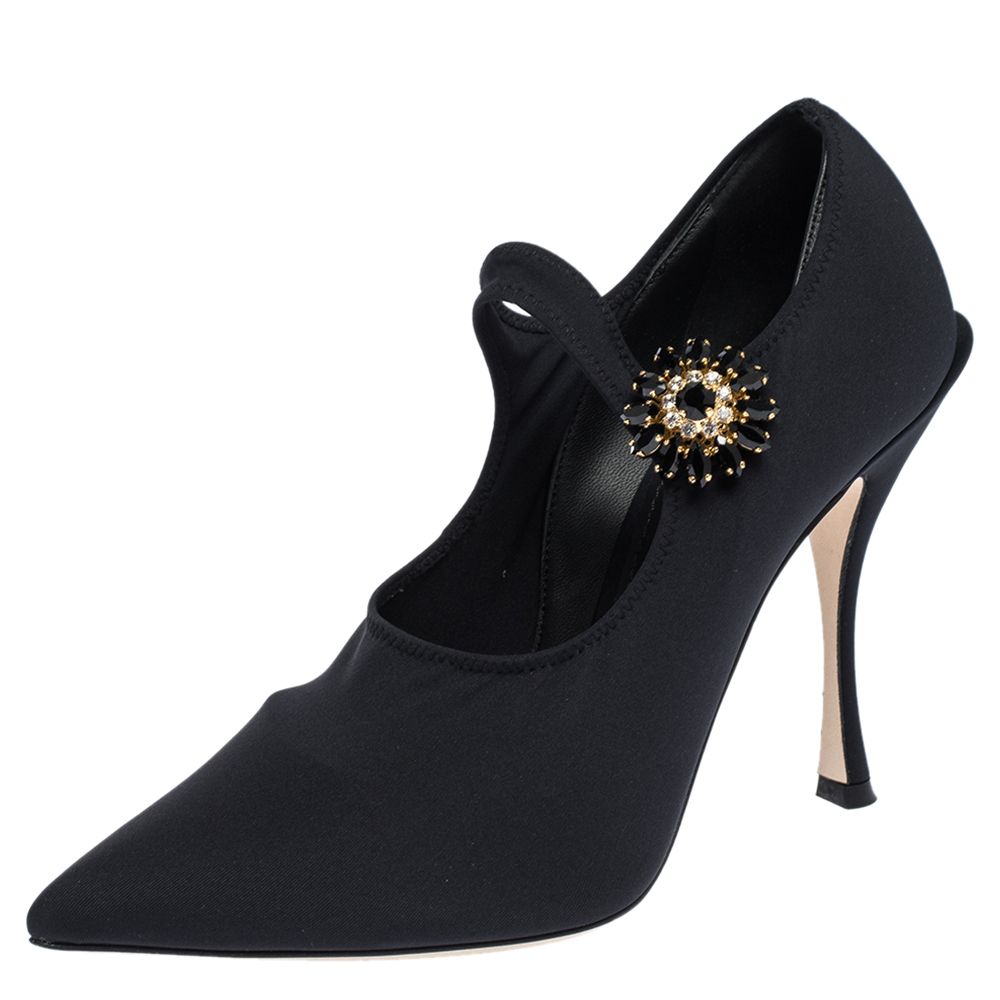 Pre Owned Dolce & Gabbana Black Stretch Jersey Mary Janes Pumps Size 37