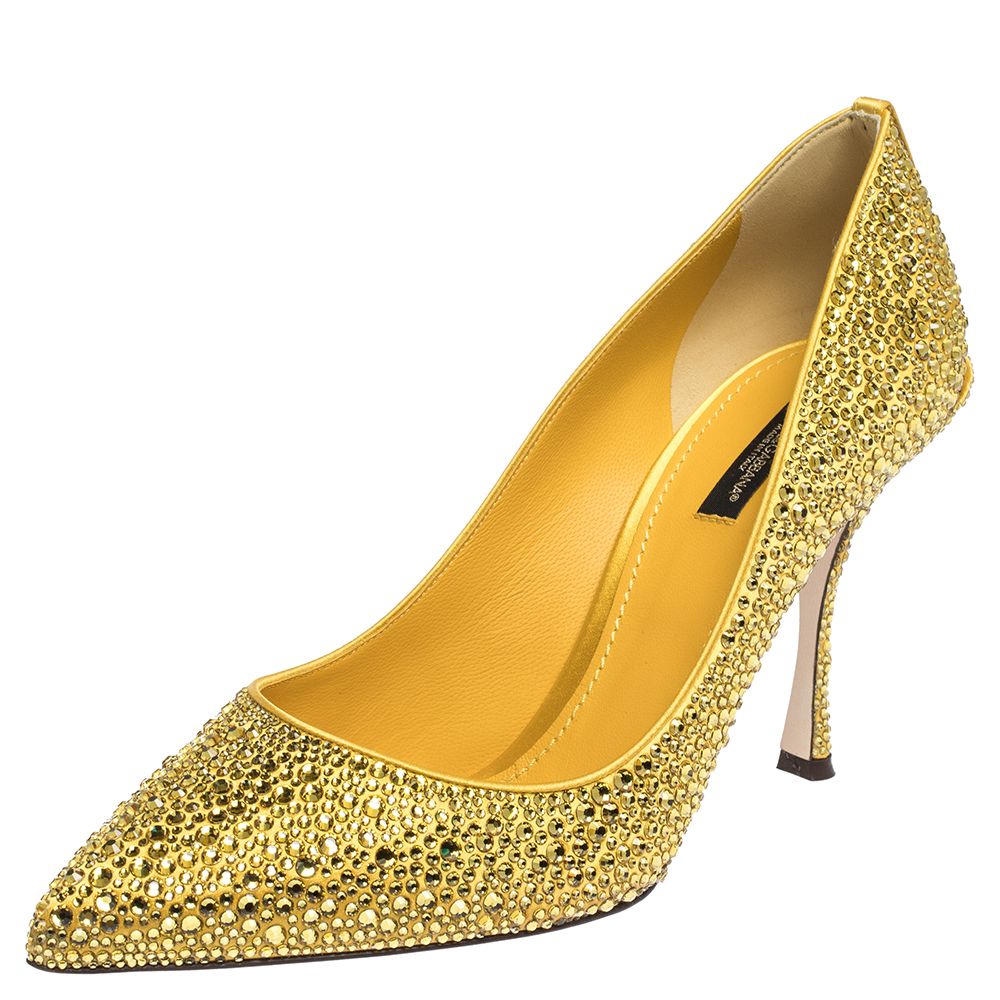 yellow satin pumps