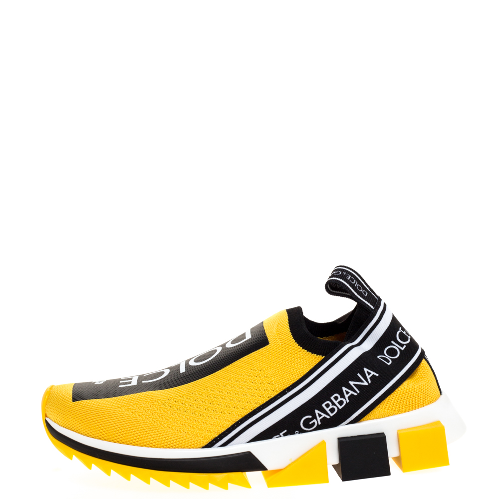 

Dolce & Gabbana Yellow/Black Stretch Fabric Jersey Logotape Print Slip On Sneakers Size