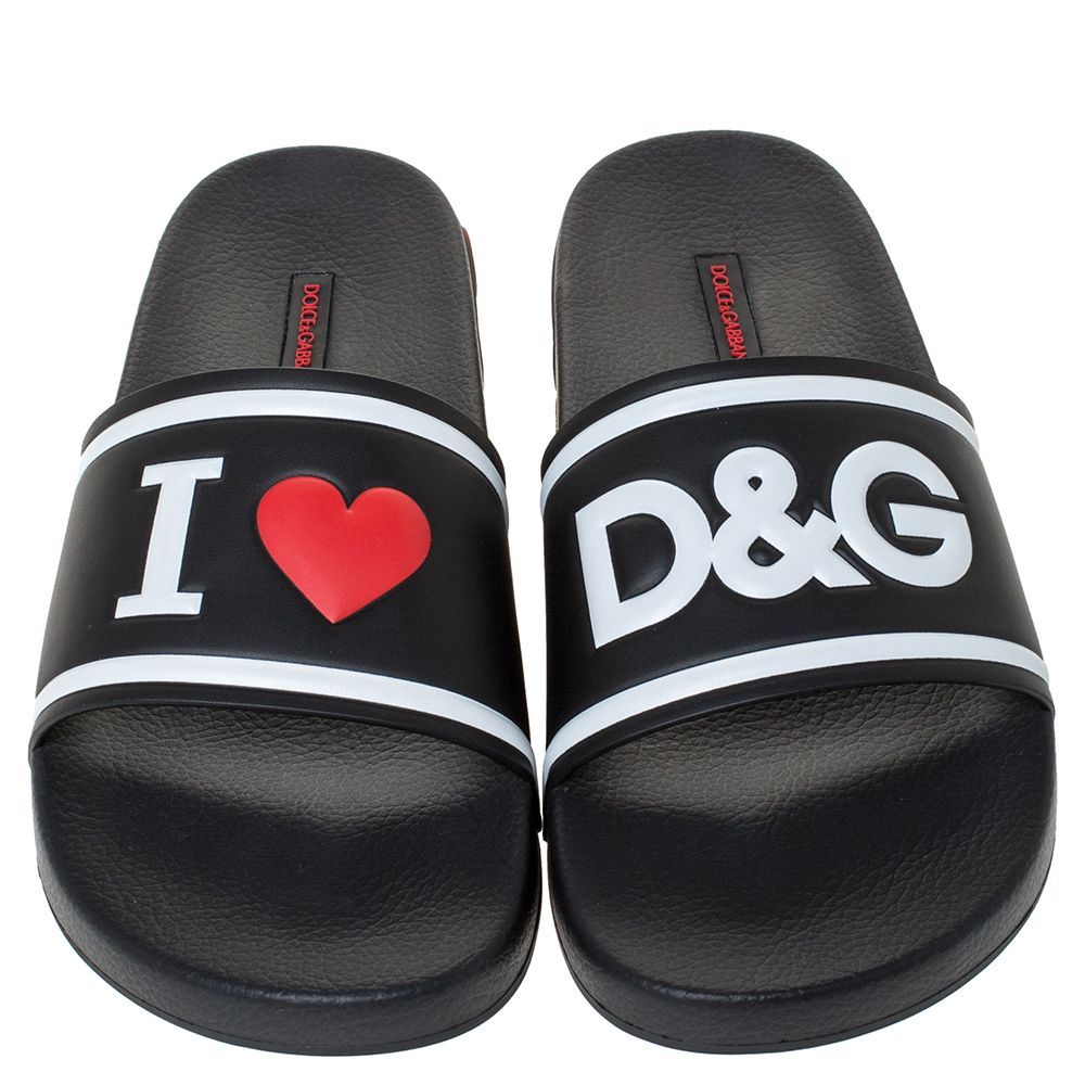 

Dolce & Gabbana Black Leather and Rubber Slides Size
