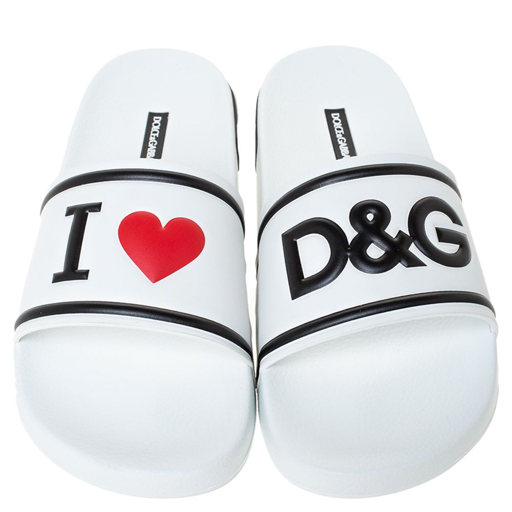 

Dolce & Gabbana White Leather and Rubber Slides Size
