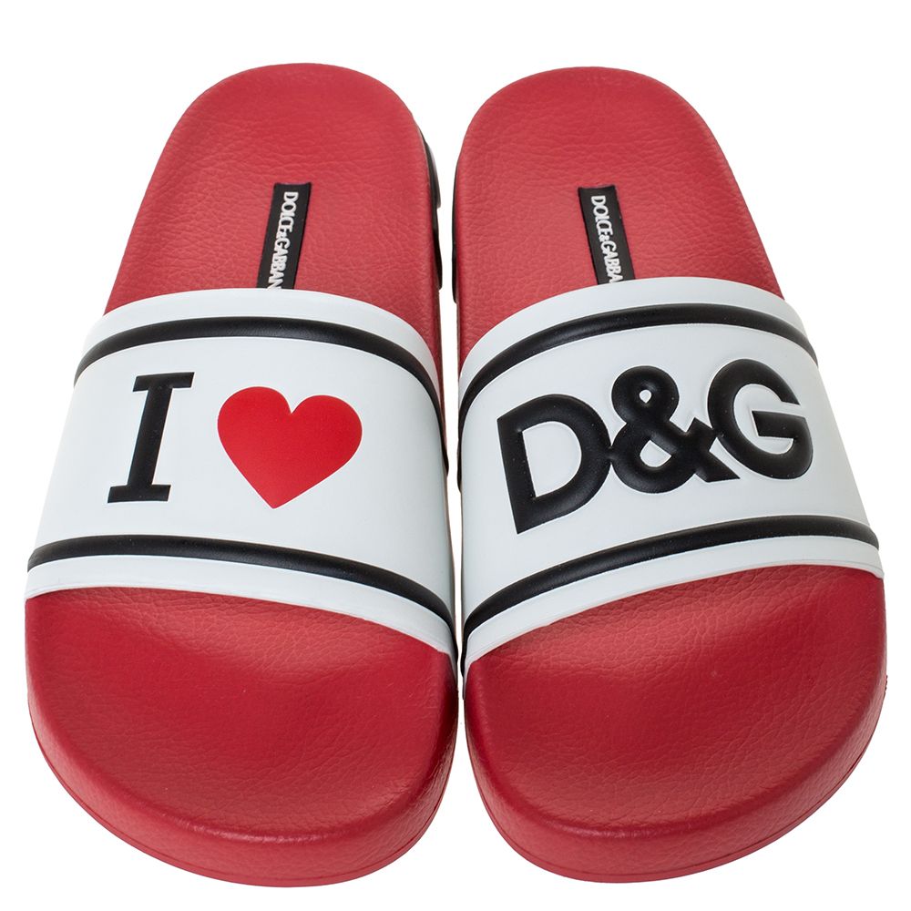 

Dolce & Gabbana Red/White Leather and Rubber Slides Size