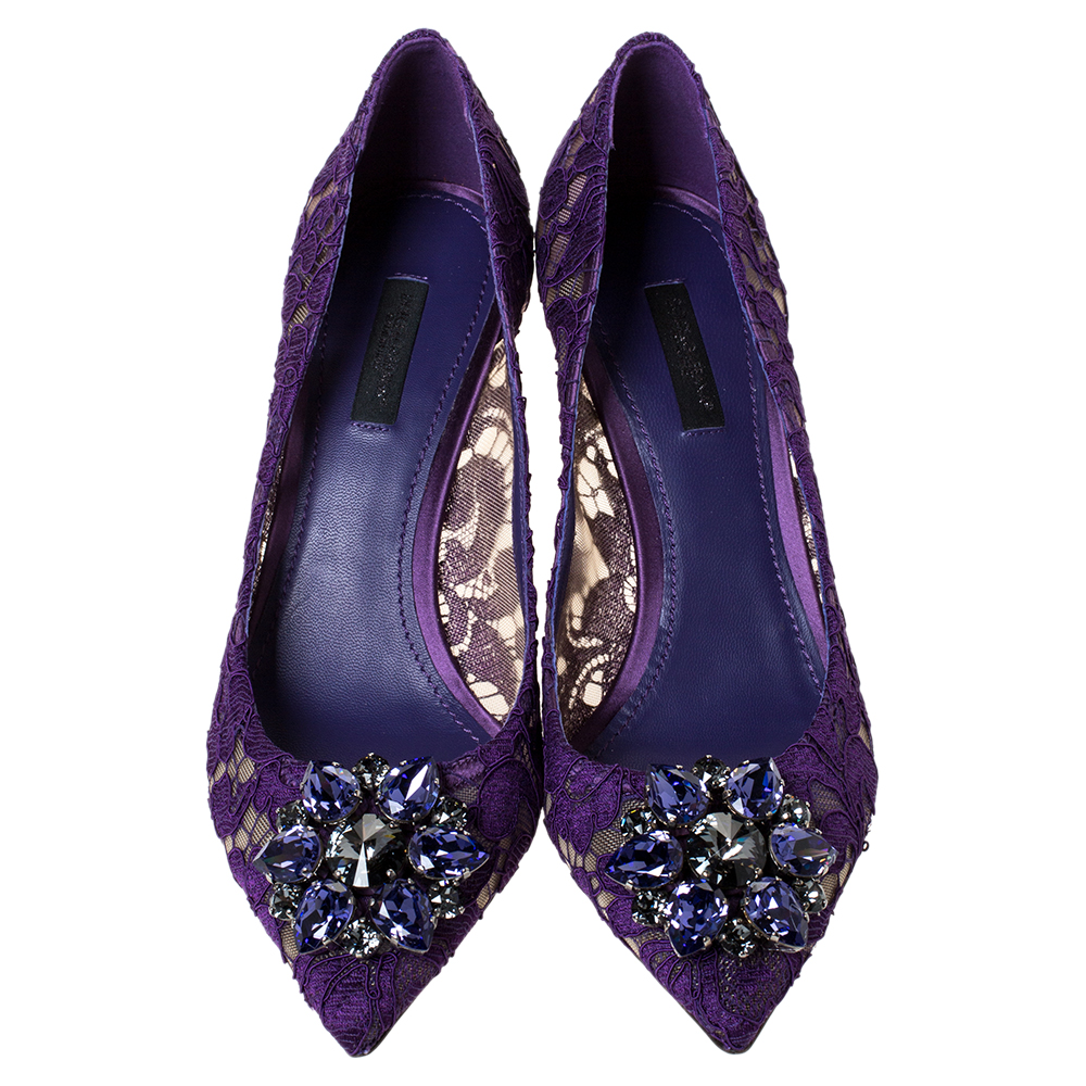 

Dolce & Gabbana Purple Lace Jeweled Embellishment Pointed Toe Pumps Size