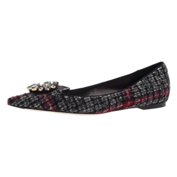 Pre Owned Dolce and Gabbana Crystal Embellished Tweed Ballet Flats Size 40