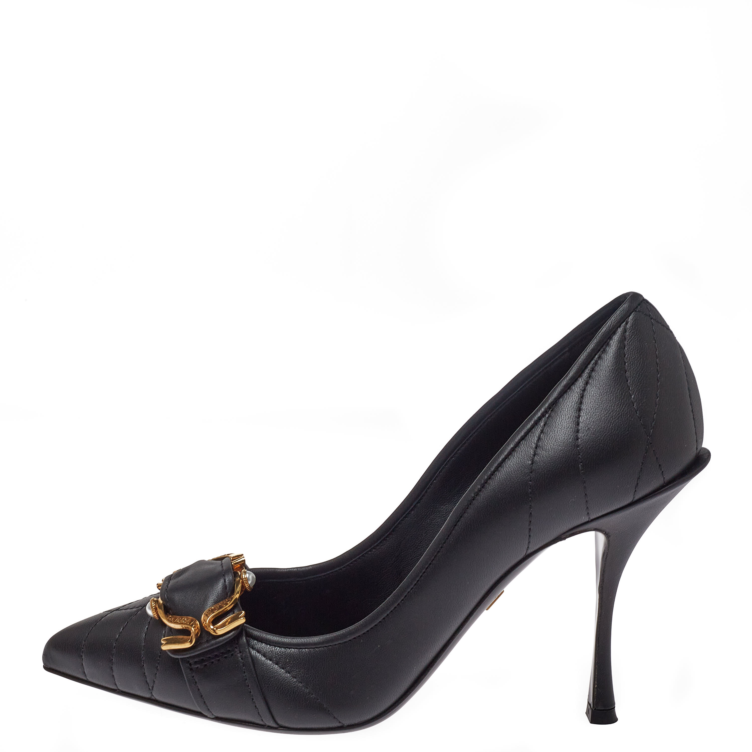 

Dolce & Gabbana Black Leather Devotion Buckle Pointed Toe Pumps Size