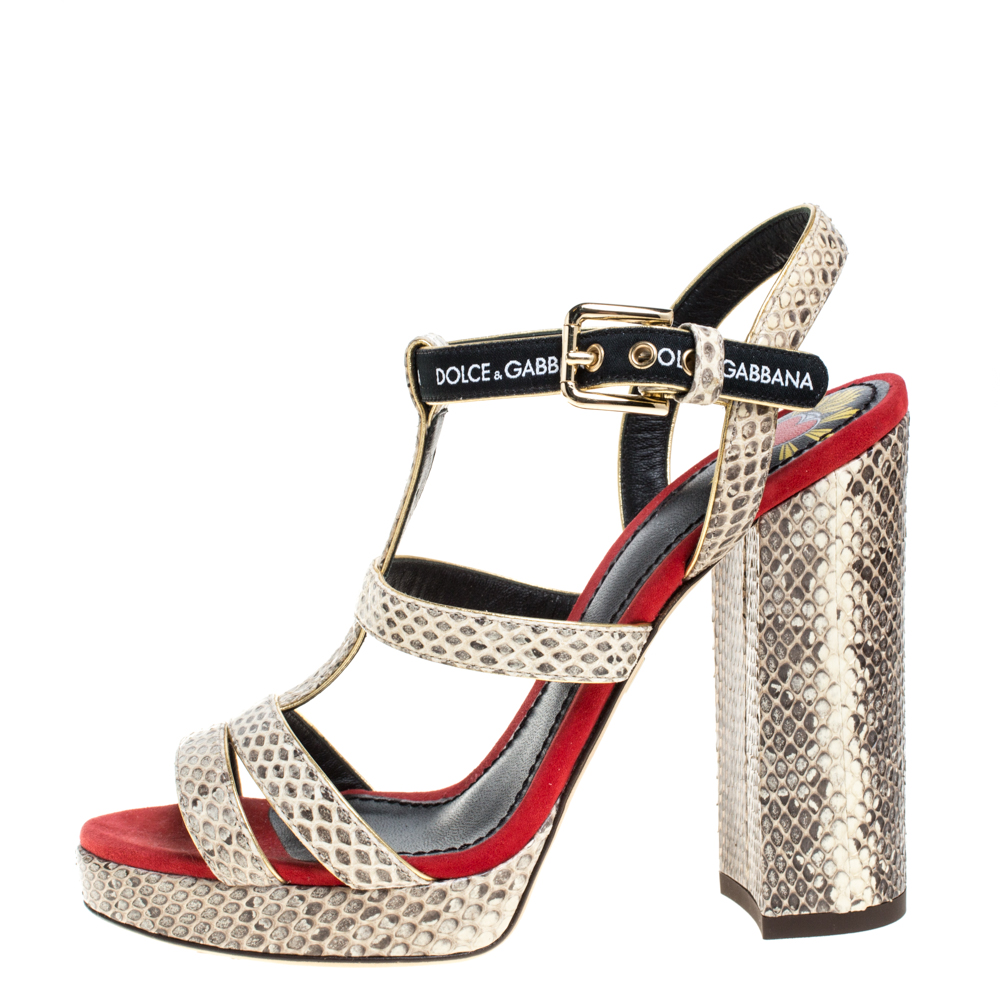 

Dolce & Gabbana Beige Snakesking DG Logo Platfom Sandals Size
