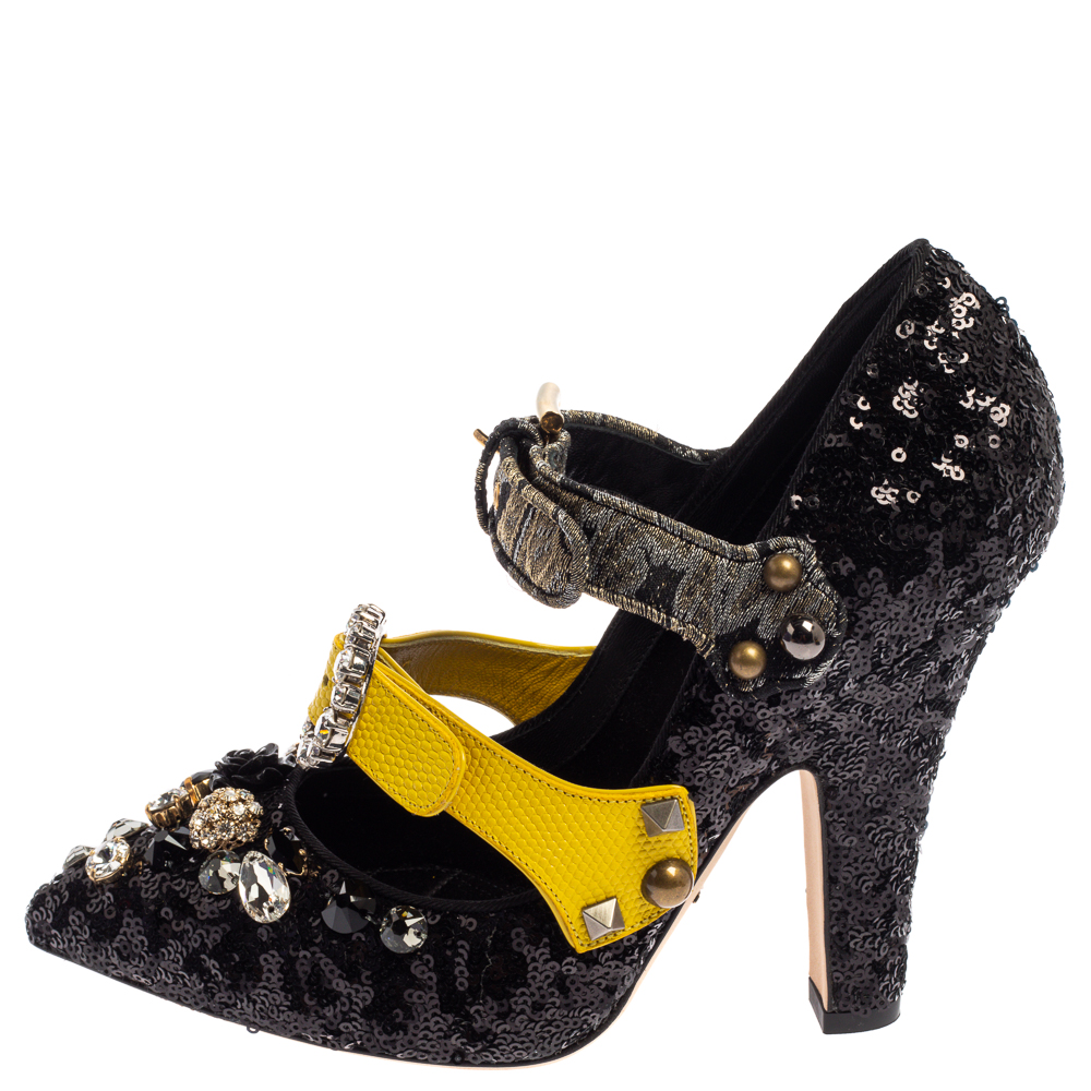 

Dolce & Gabbana Black Sequins Embellished Buckle Strap Size