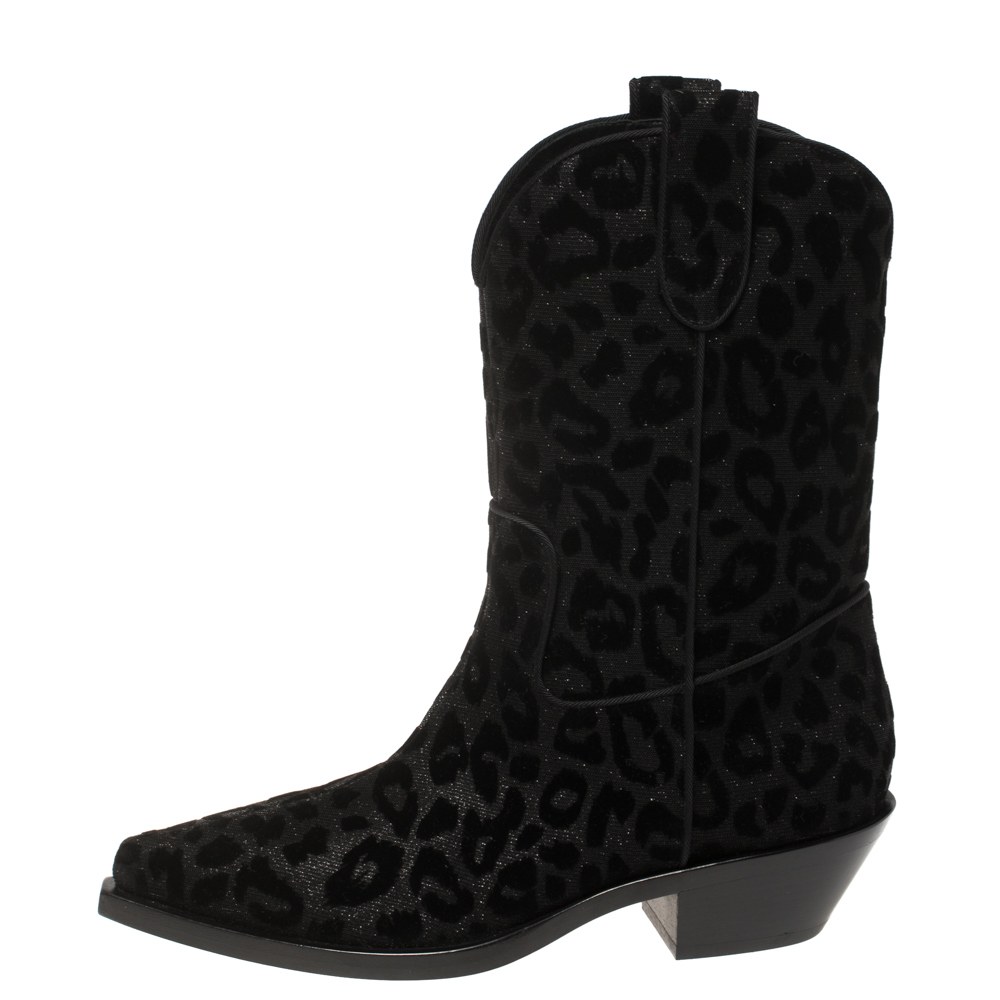 

Dolce & Gabbana Black Animal Print Lurex and Velvet Cowboy Boots Size
