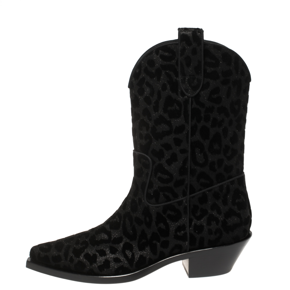 

Dolce & Gabbana Black Animal Print Lurex and Velvet Cowboy Boots Size