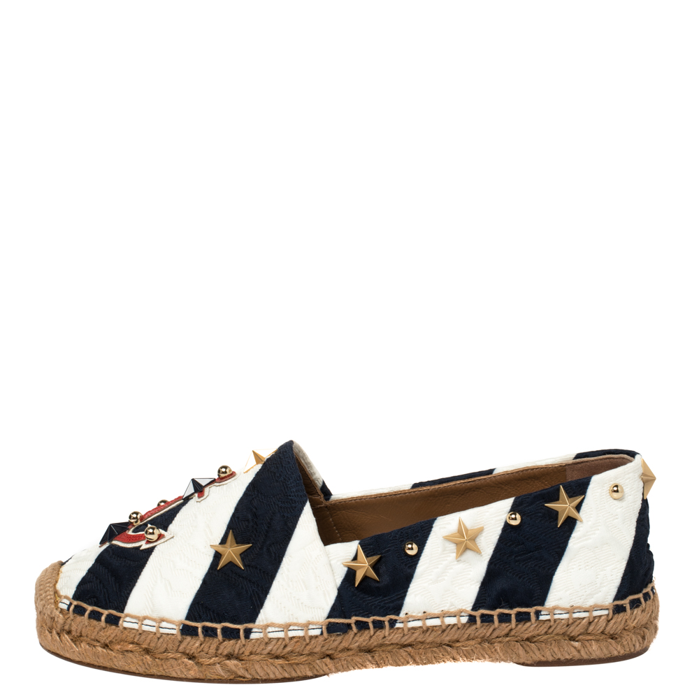 

Dolce & Gabbana Blue/White Striped Brocade Fabric Star Studded Anchor Espadrilles Size, Multicolor