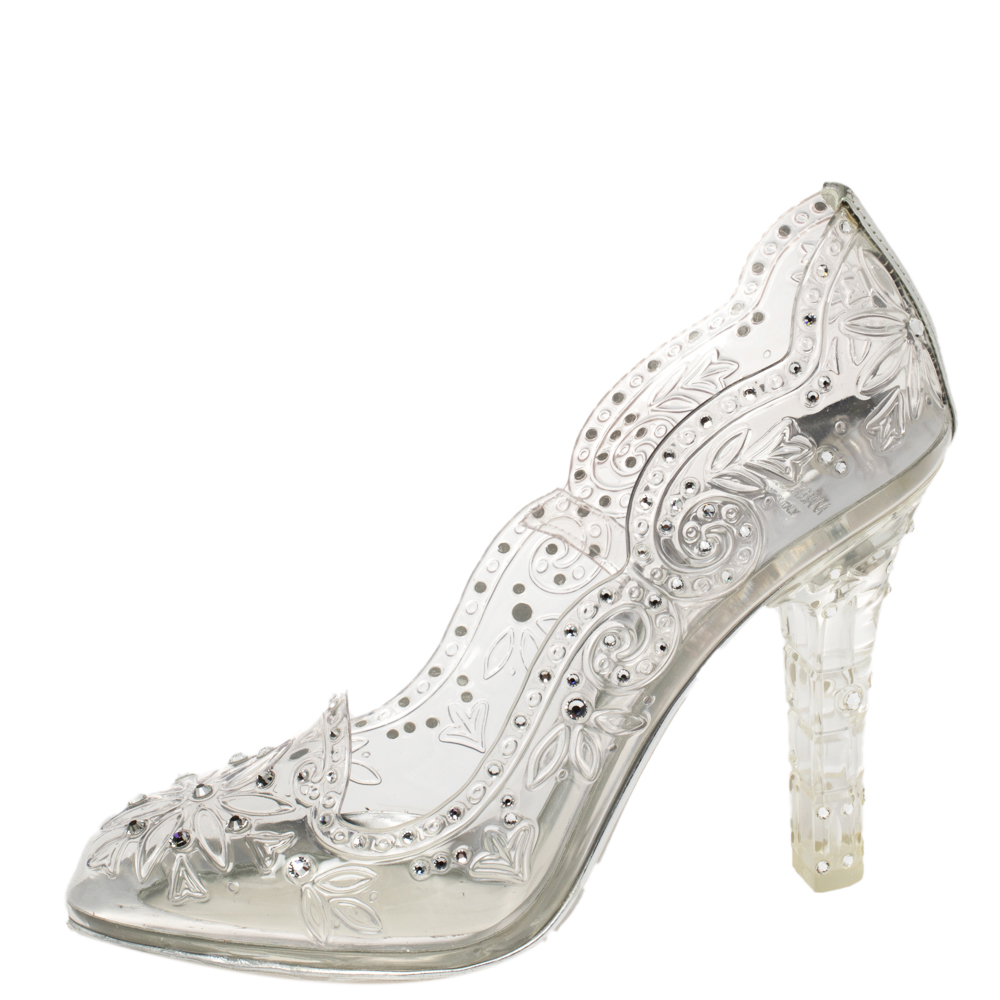 

Dolce & Gabbana Transparent PVC Cinderella Swarovski Embellished Pumps Size, Silver