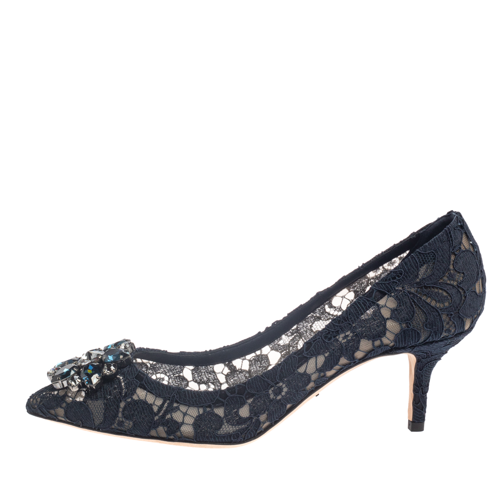 

Dolce & Gabbana Blue Lace Bellucci Pumps Size