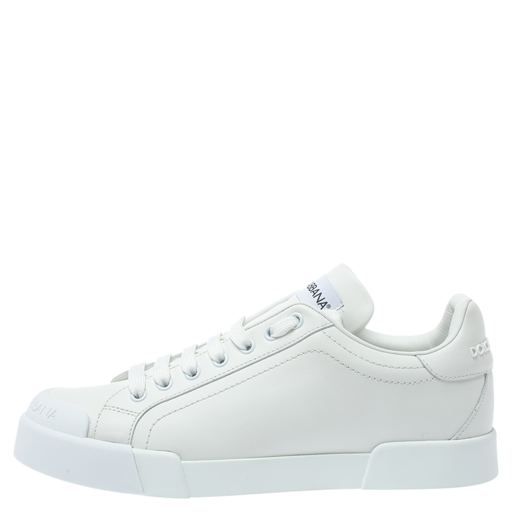 

Dolce & Gabbana White Leather Portofino Low Top Sneakers Size