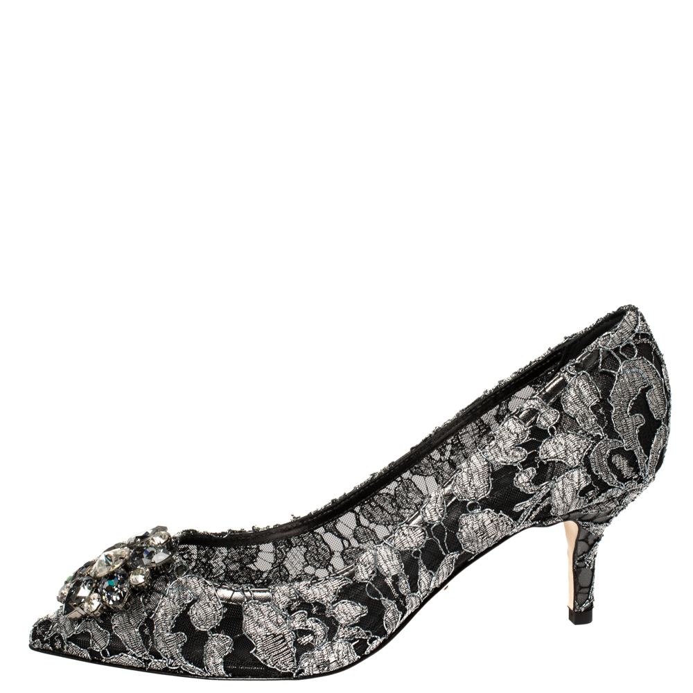 

Dolce & Gabbana Silver/Black Lace Bellucci Pumps Size