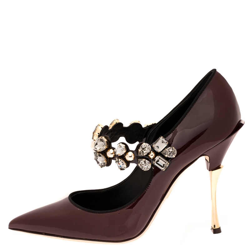 

Dolce & Gabbana Burgundy Patent Leather Cardinale Mary Jane Pumps Size