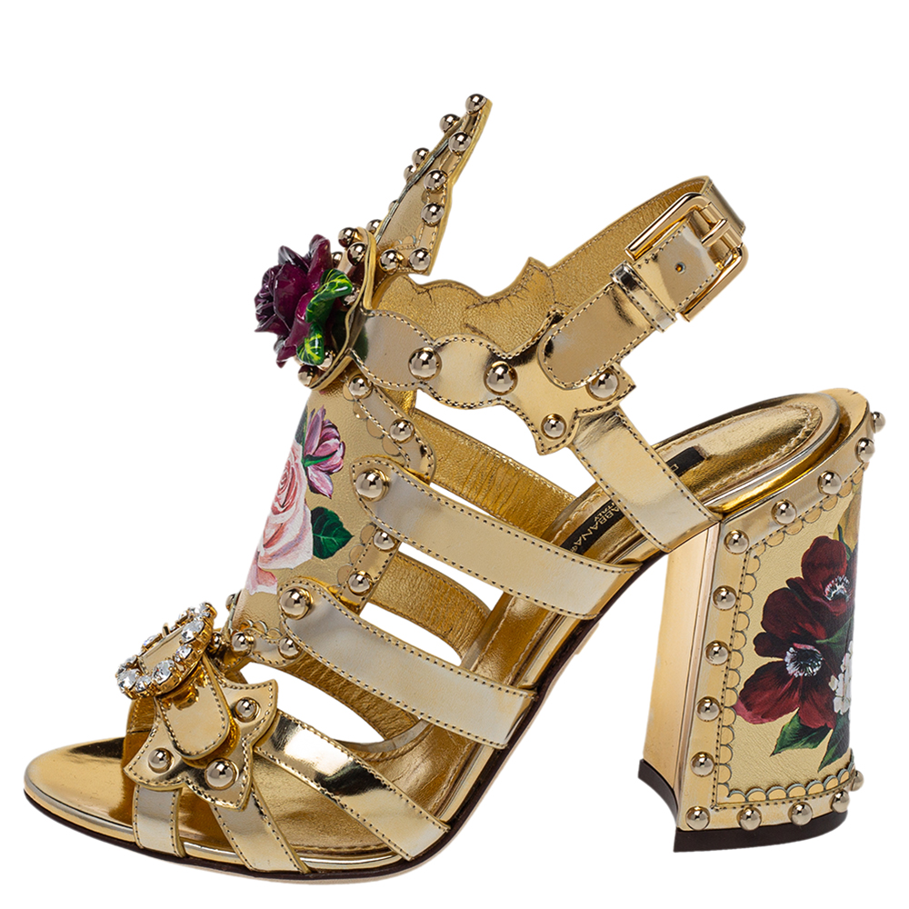 

Dolce & Gabbana Gold Patent And Leather Mordore Embellished Sandals Size