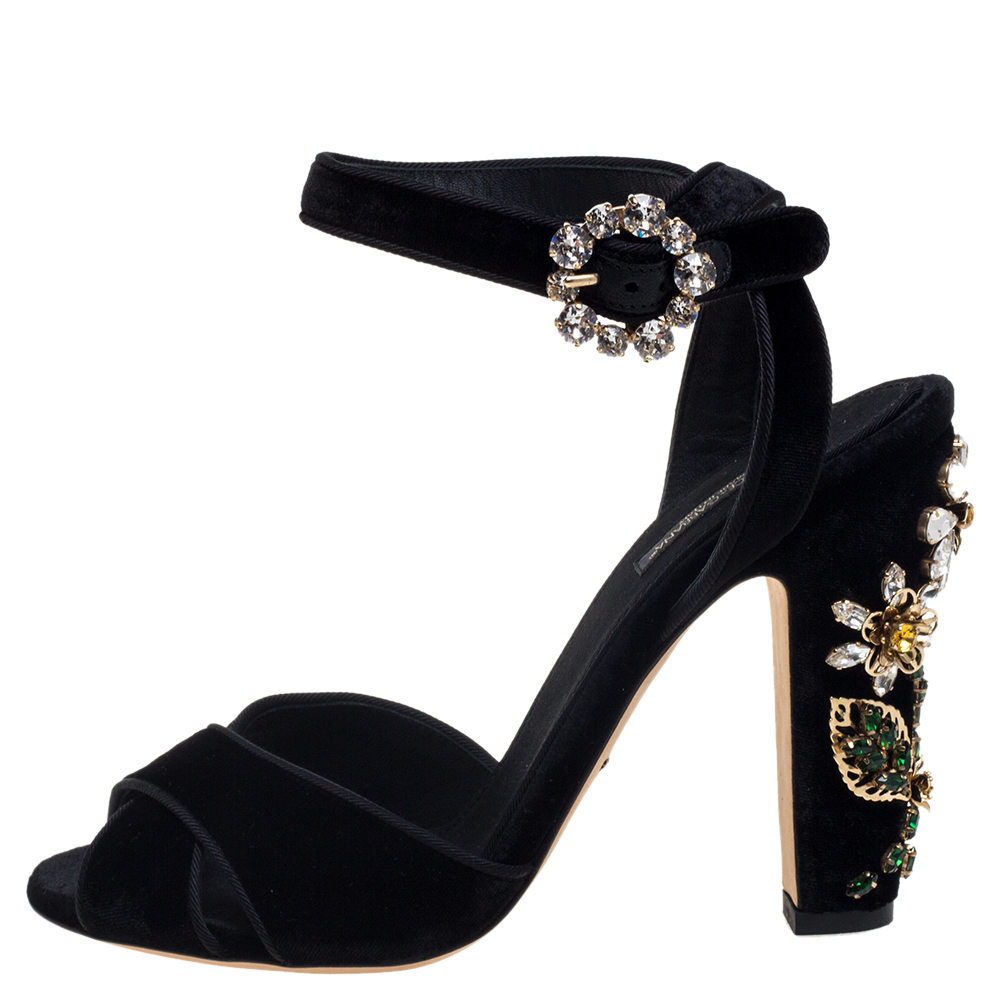 

Dolce & Gabbana Black Velvet Crystal Embellished Sandals Size