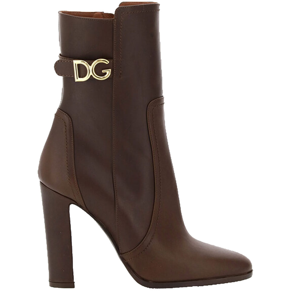Pre-owned Dolce & Gabbana Brown Cowhide Dg Logo Ankle Boots Size It 38