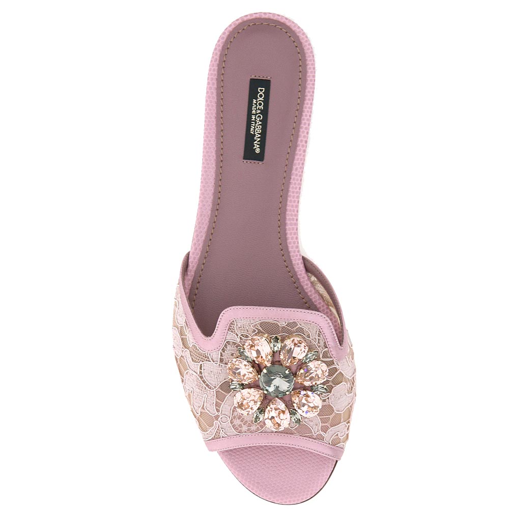 

Dolce & Gabbana Pink Taormina Lace Crystals Mules Size IT