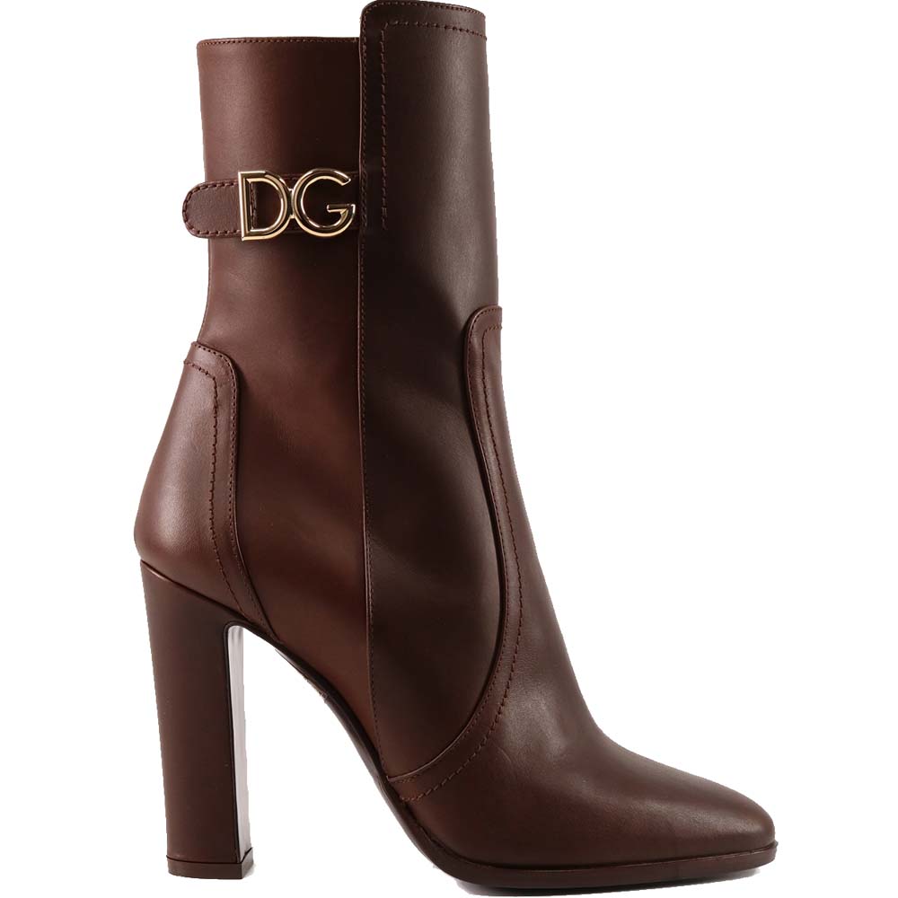Pre-owned Dolce & Gabbana Brown Cowhide Dg Logo Ankle Boots Size 36.5