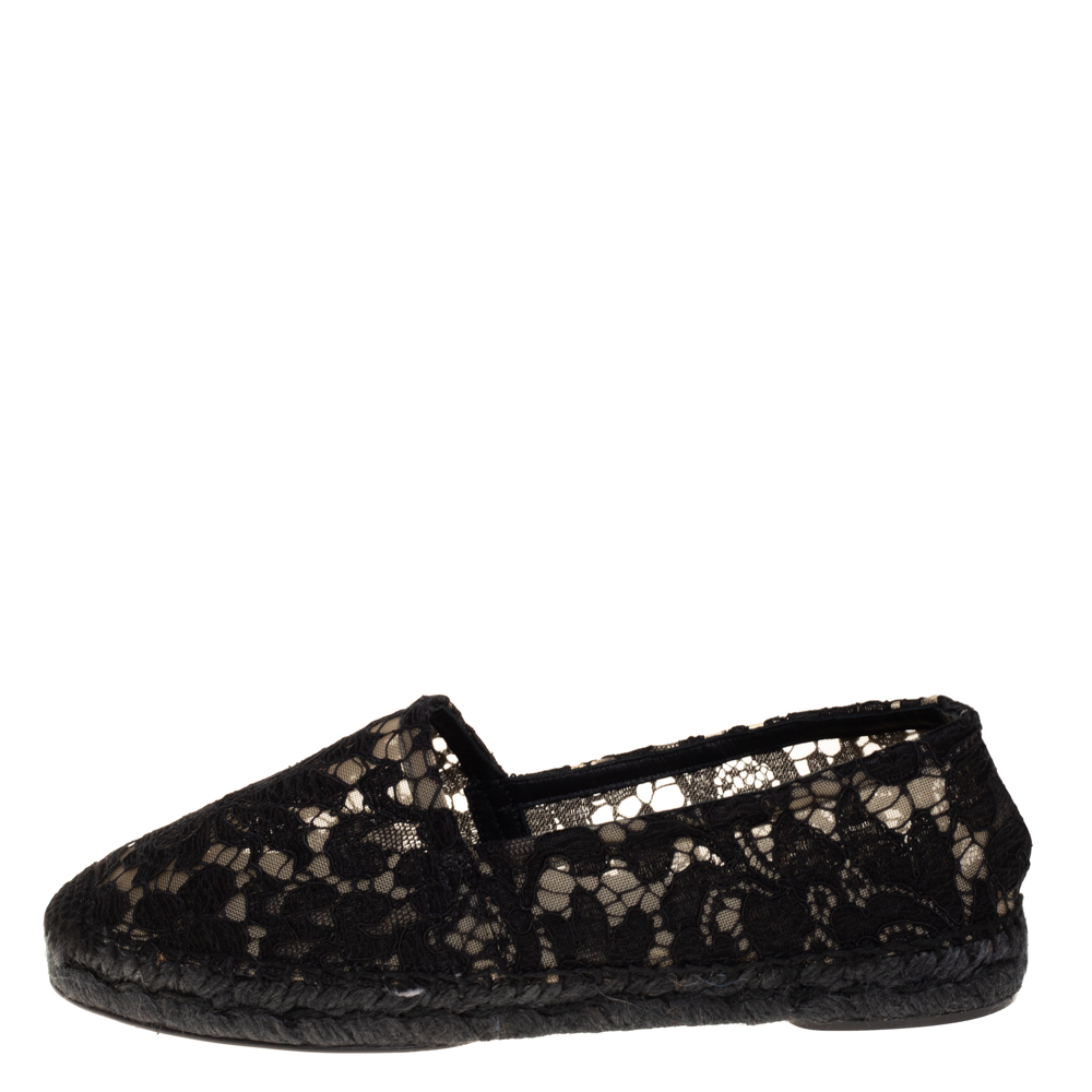 

Dolce & Gabbana Black Floral Lace Espadrille Flats Size
