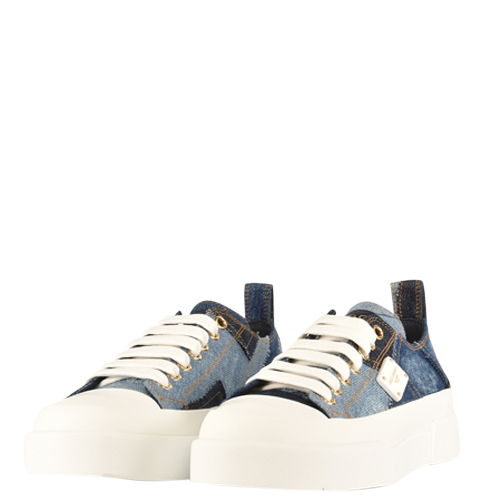 

Dolce & Gabbana Blue Denim Patchwork Portofino Sneakers Size