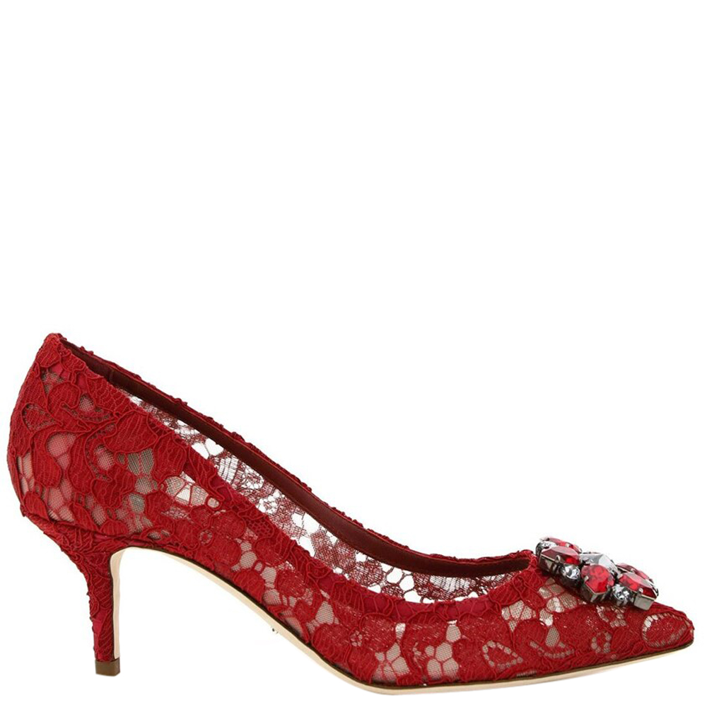 Pre-owned Dolce & Gabbana Red Taormina Lace Crystals Bellucci Pumps Size It 37