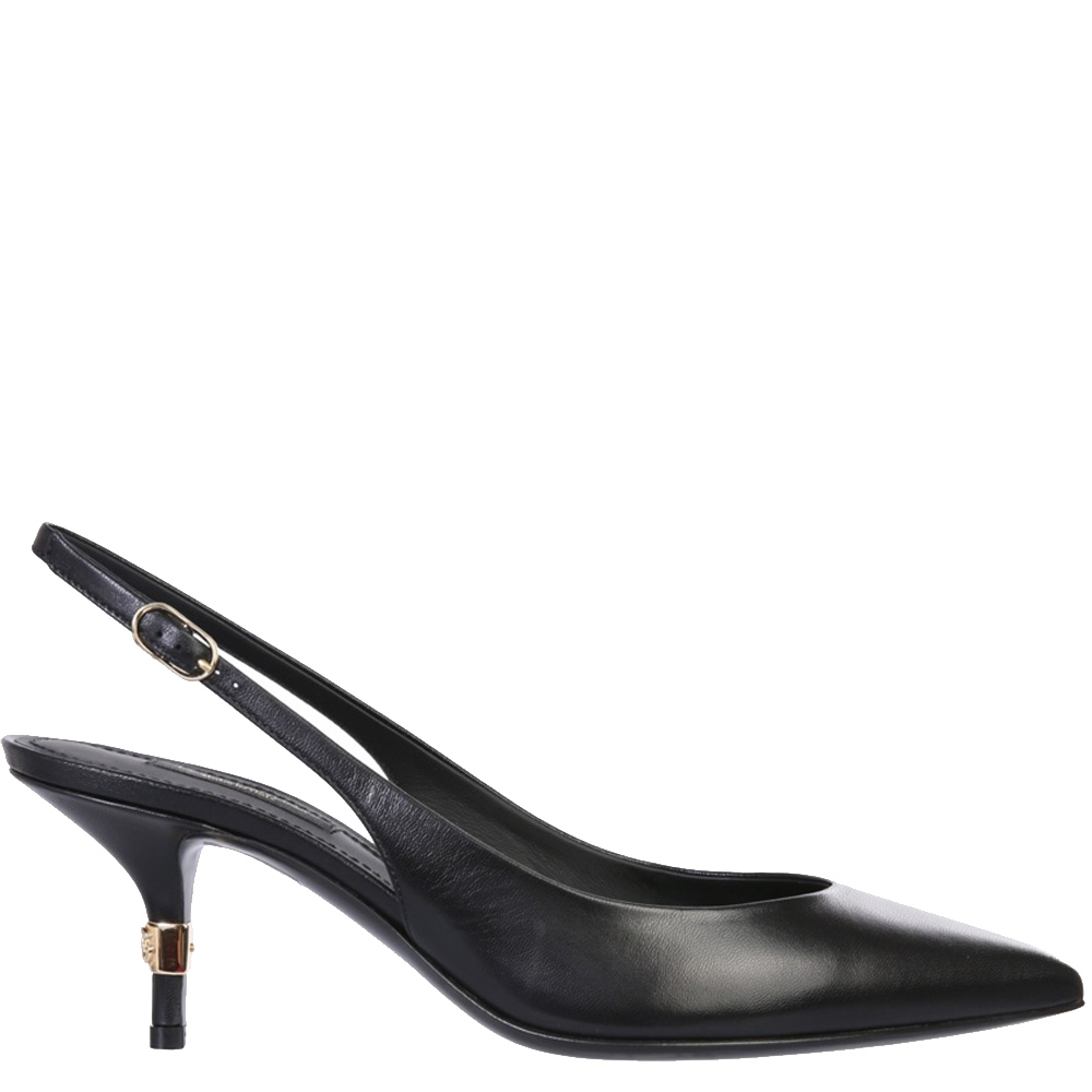 Pre-owned Dolce & Gabbana Black Young Goatskin With Dg Logo Slingback Pumps Size It 38.5