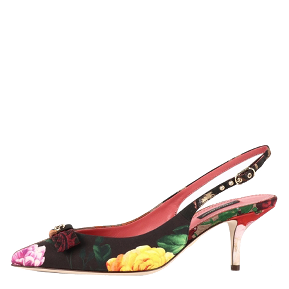 Pre-owned Dolce & Gabbana Multicolor Patchwork Fabric Slingback Pumps Size 38